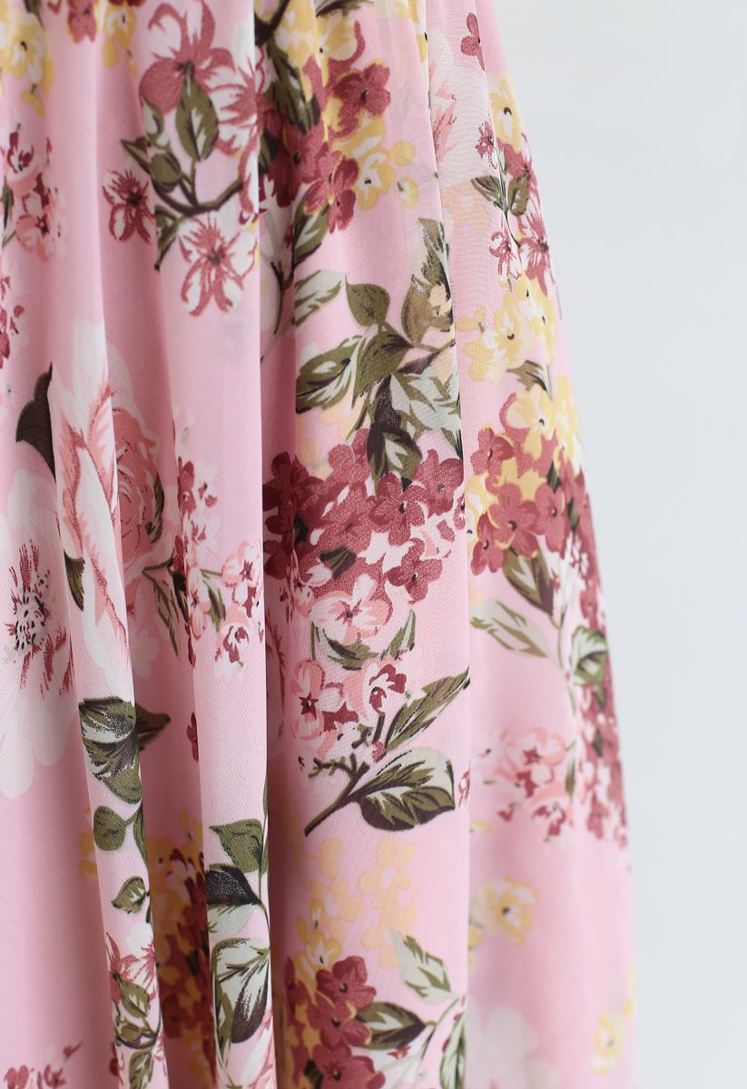 Falda larga floral de colores brillantes en rosa