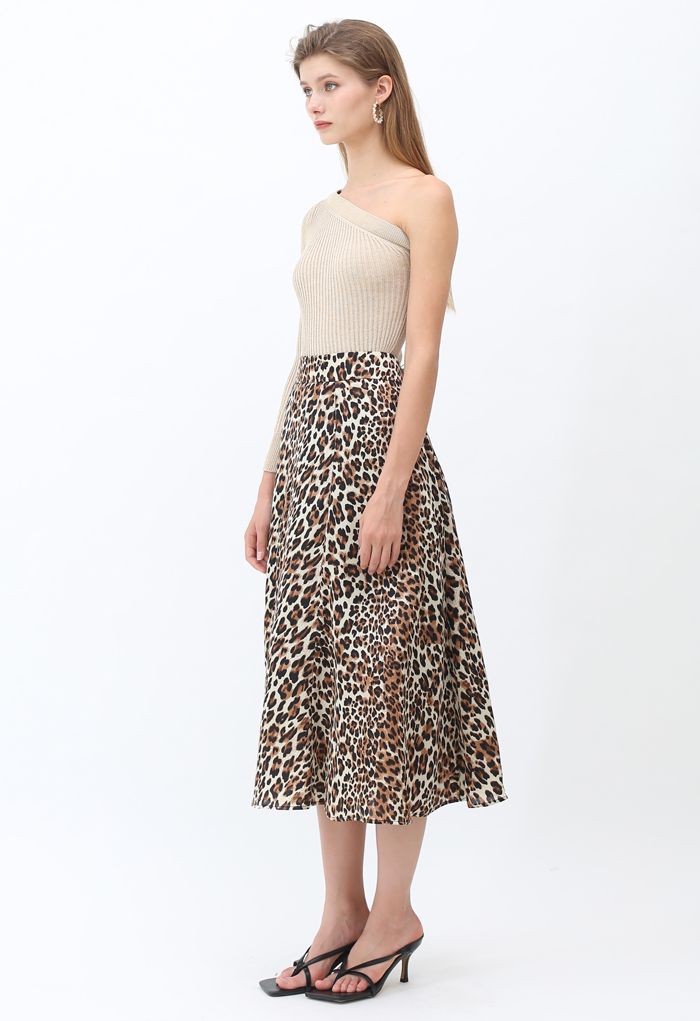 Cheetah Print A-Line Midi Skirt