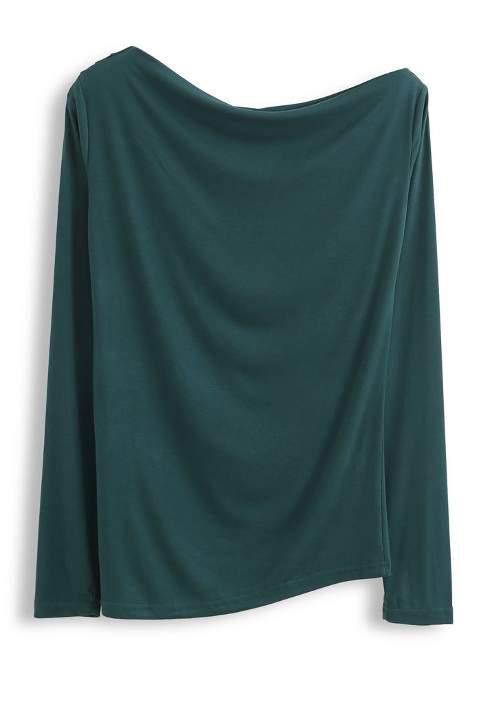 Drape Neck Long Sleeves Top in Green
