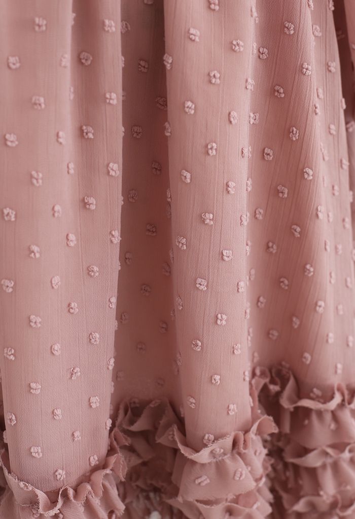 V-Neck Flock Dots Ruffle Chiffon Dress