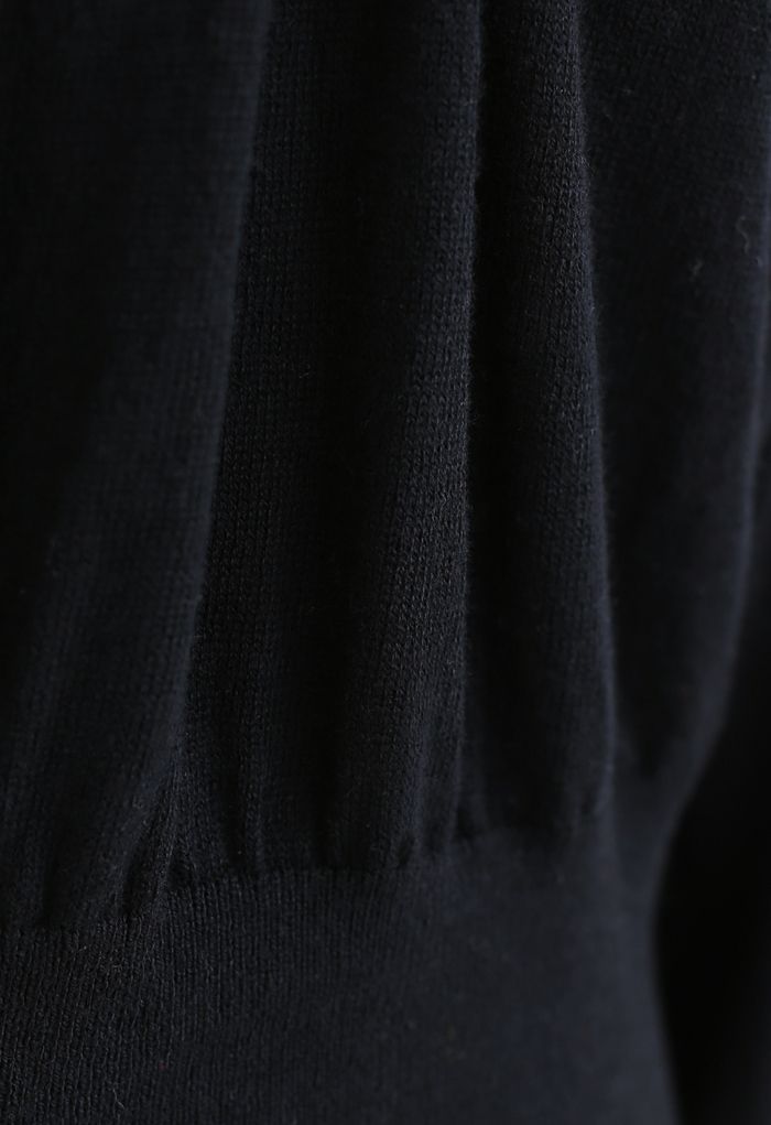 Mesh Shoulder Drape Neck Knit Sweater in Black