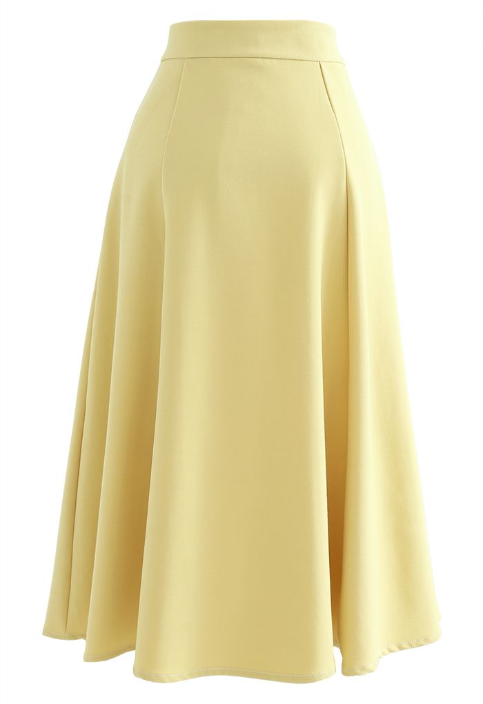 Seam Detail Flare Hem Midi Skirt in Yellow