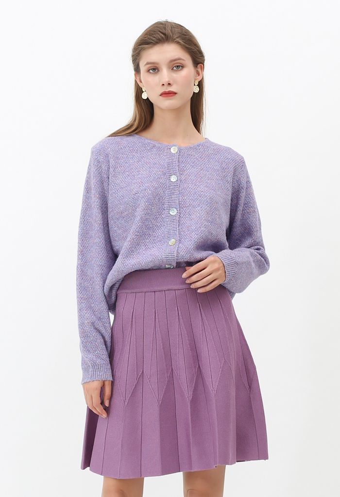 Stripe Pleated A-Line Knit Skirt in Purple