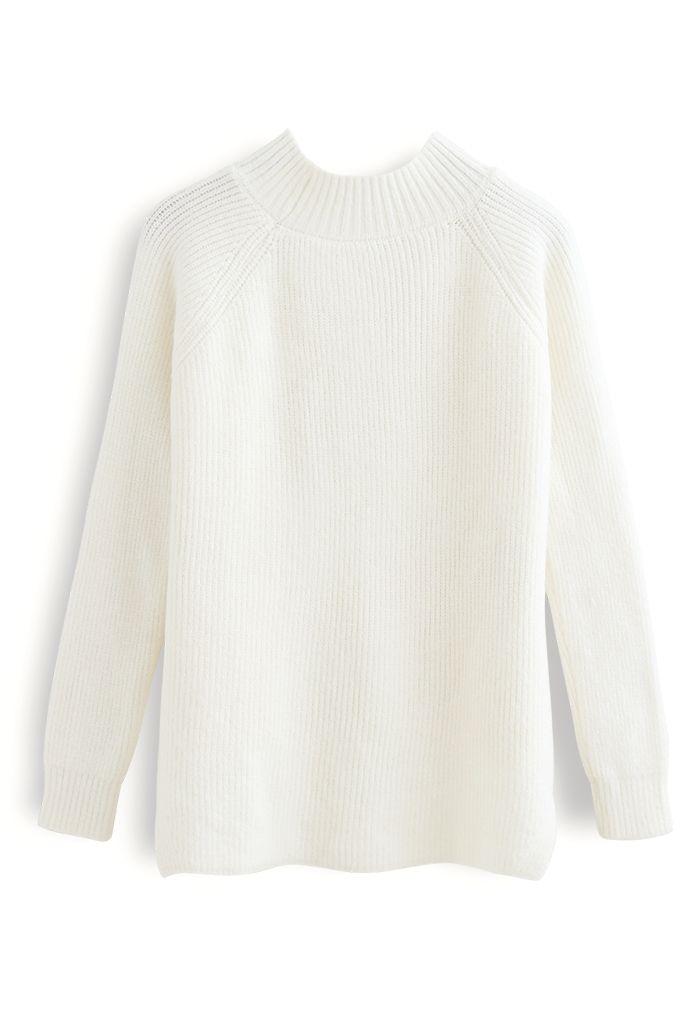Button Side Hi-Lo Knit Sweater in Ivory