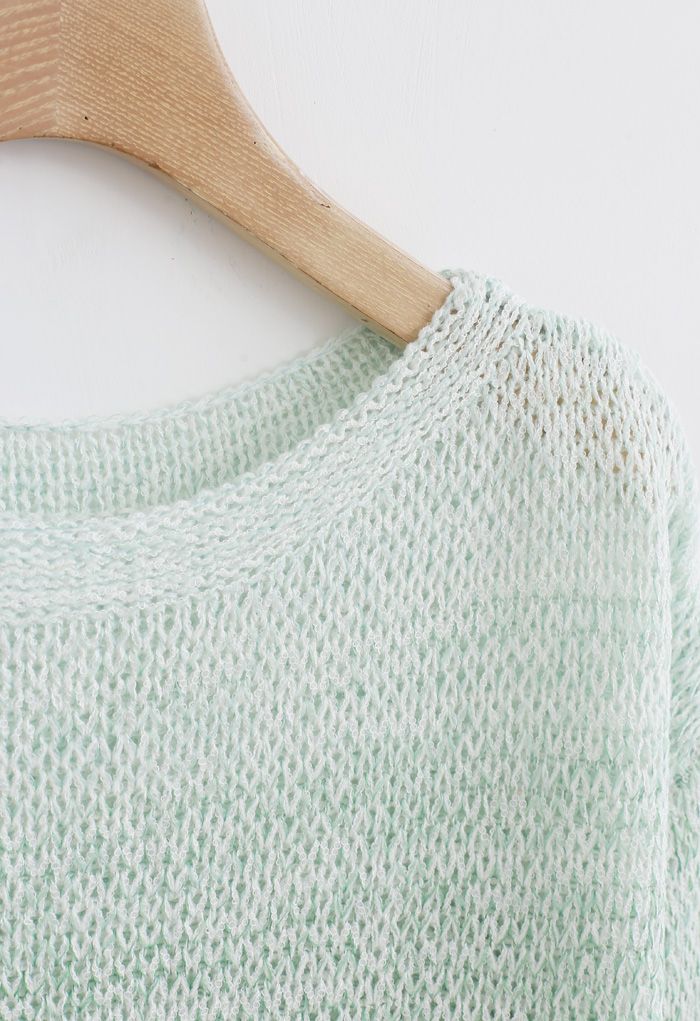 Variegated Open Knit Sweater in Mint