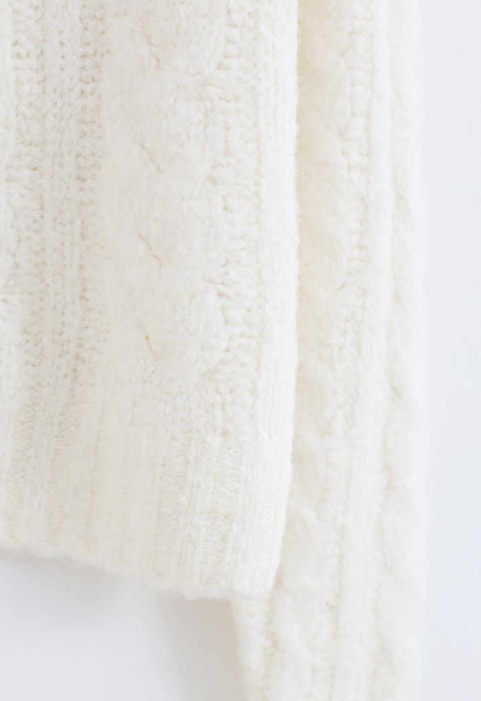 V-Neck Fuzzy Knit Crop Cardigan in Ivory