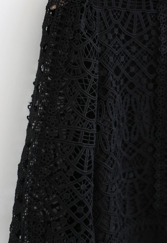 Panelled Full Crochet Sleeves Top in Black