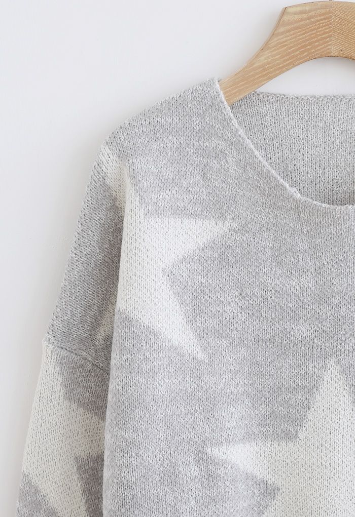 Star Pattern Cropped Roll-Hem Sweater