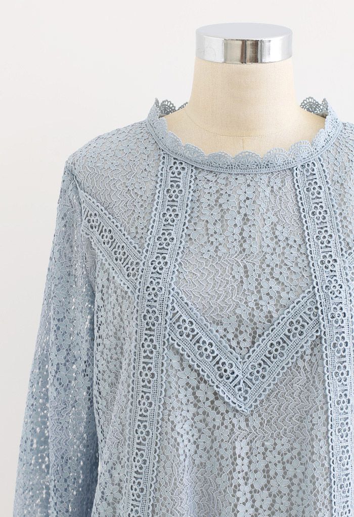 Floret Full Lace Long Sleeves Top in Blue
