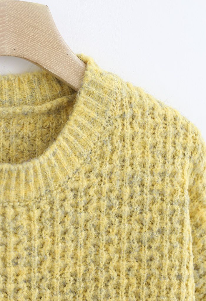 Fluffy Waffle-Knit Sweater in Mustard