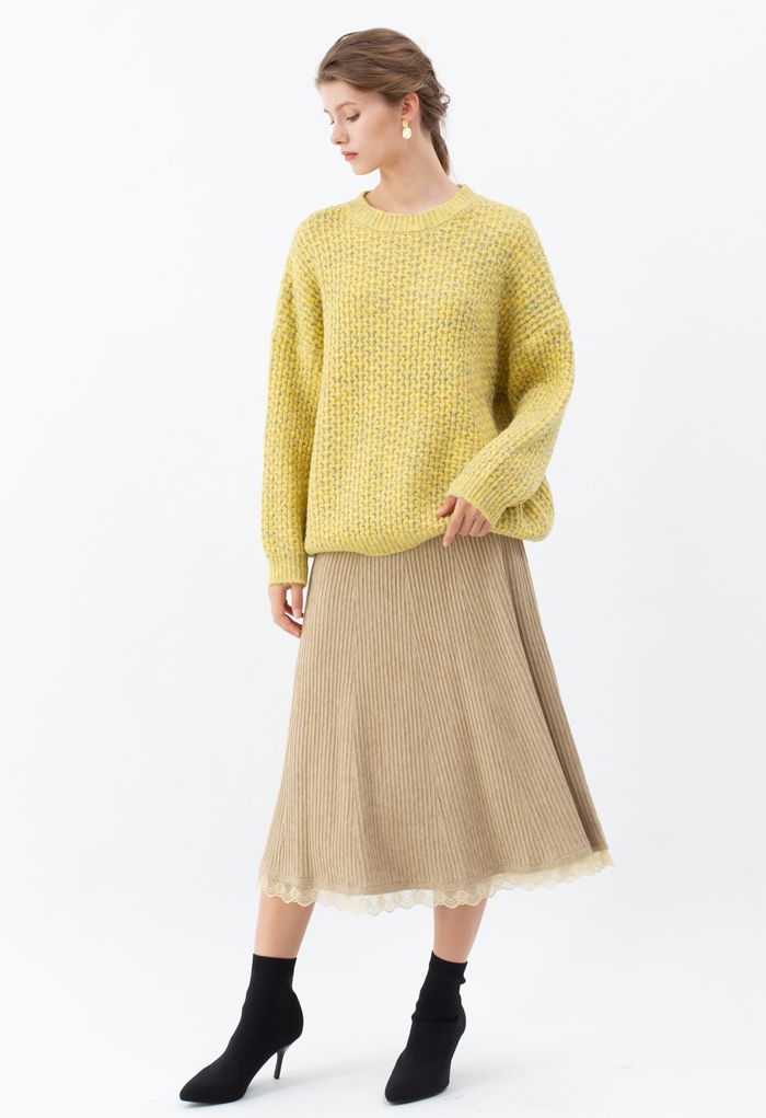 Fluffy Waffle-Knit Sweater in Mustard