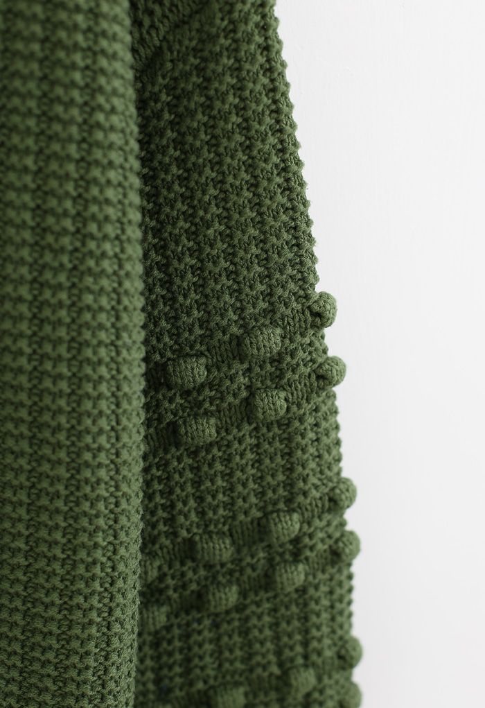 Bubble-Sleeve with Pom-Pom Detail Sweater in Green