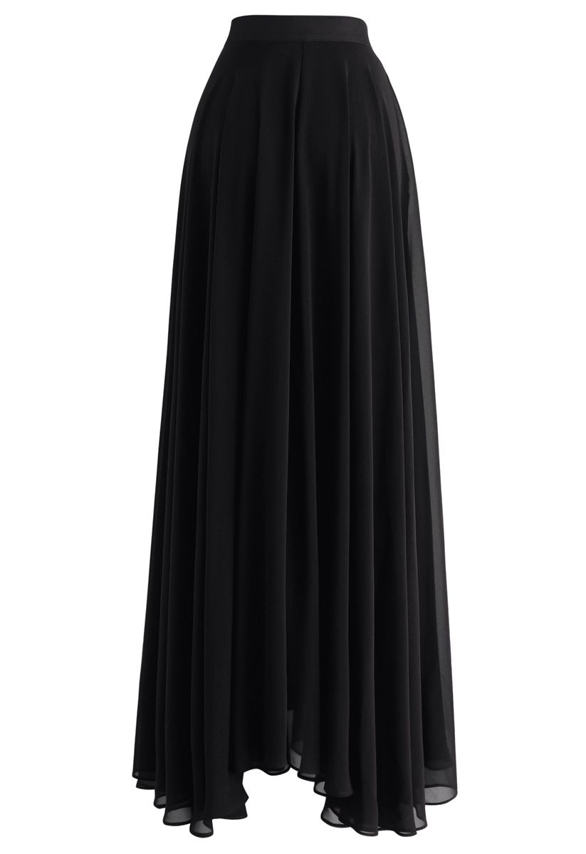 Falda larga de gasa favorita intemporal en negro