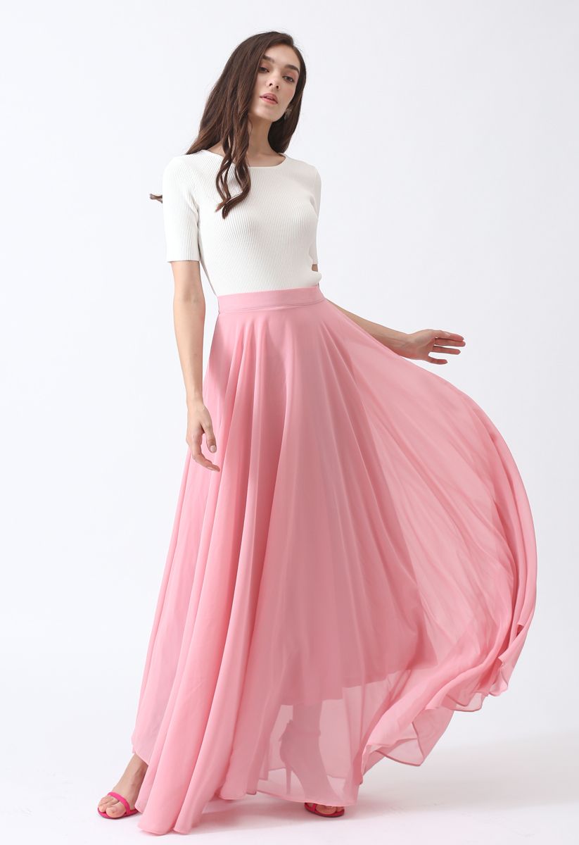 Falda larga de gasa favorita intemporal en rosa