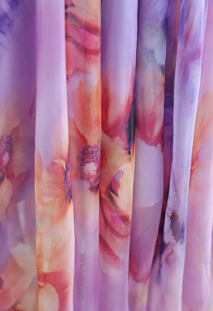 Falda larga acuarela de flores en color lila