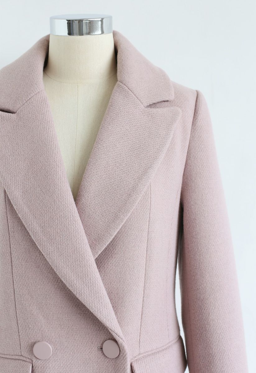 Blazer largo de mezcla de lana con bolsillos delanteros en rosa