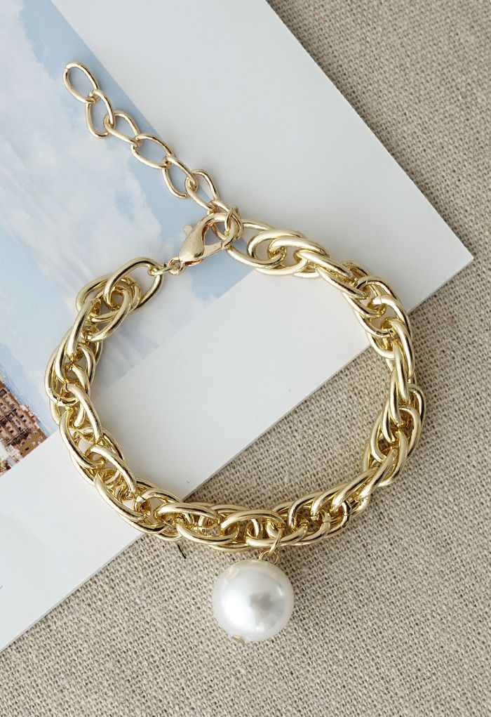 Pulsera de cadena de oro con decoración de perlas