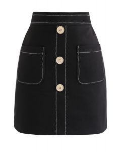 Minifalda con botones y bolsillos en contraste en negro