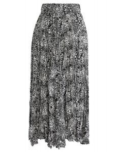 Falda midi plisada con estampado de leopardo en negro