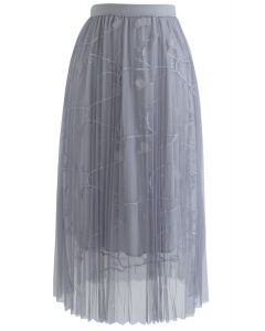 Falda midi de tul plisada de malla de Sueños fluorescentes en gris