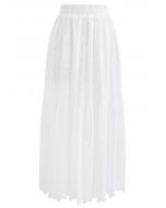 Falda midi de encaje floral con bajo con volantes en blanco