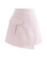 Minifalda asimétrica de tweed en rosa